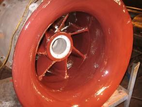 用贝尔佐纳 (Belzona) 4311（乳浆 CR1）涂覆后的蜗壳，以赋予耐硫酸性